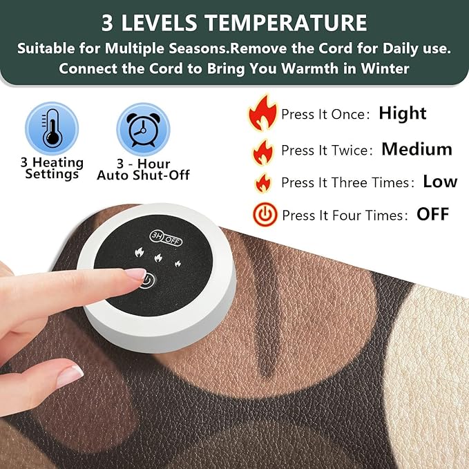 Heated Desk Pad Mouse Pad 31.5x13 Inch PU Leather Desk Mat with 3 Heat Levels Large Mouse Gaming Computer Laptop Mat Brown Vintage Coffee Beans