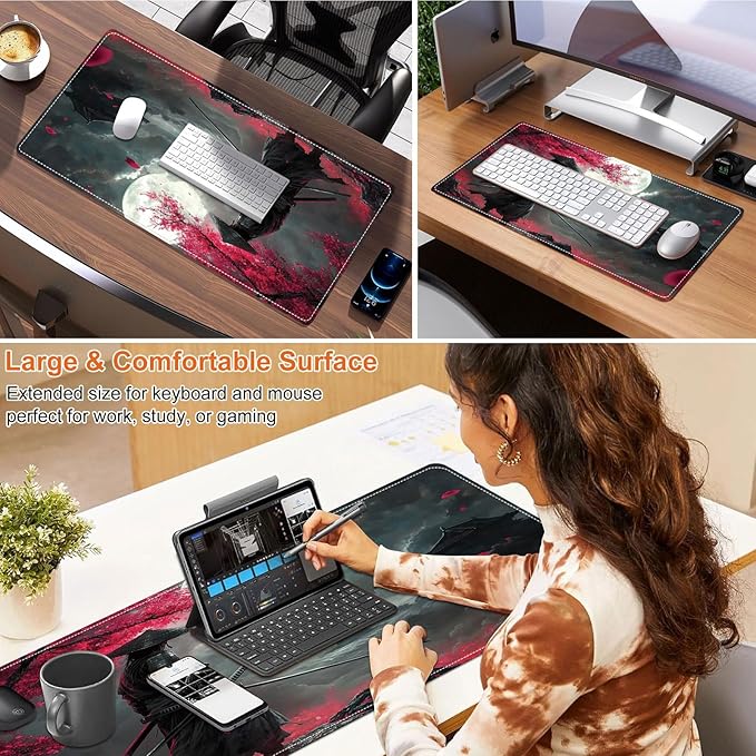 Small Heated Desk Pad 23.6" x 14.2" – Compact Electric Mouse Pad with 3 Heating Levels, Auto Shut-Off, Waterproof PU Surface, Plug-in Warmer for Office or Home Use, Samurai