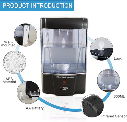 Automatic Sensor Soap Dispenser Wall Mount Black, Touchless Induction Hand Sanitizer Dispenser for Bathroom with Gel or Liquid, 20 Oz