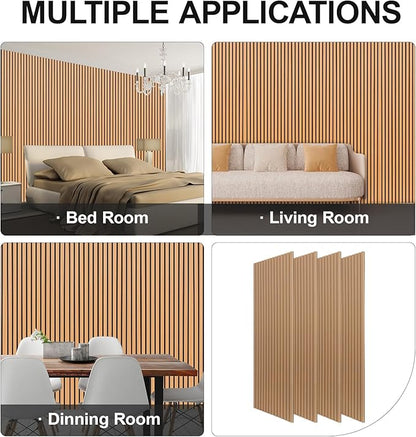 Yuzzy Acoustic Wood Slat Wall Panels - 48" x 22" Teak Fluted Sound Absorbing Panel for Wall and Ceiling - 4 Pcs Wall Panels for Interior Wall Decor for Homes, Offices, Studios