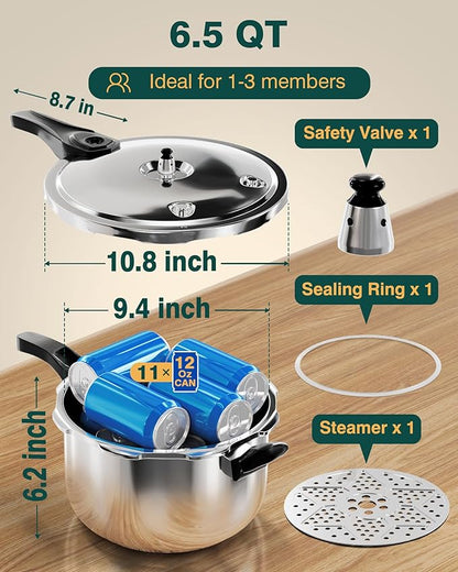 WantJoin Pressure Cooker, 6 Quart Stainless Steel Pressure Canner, Induction Compatible Cookware with Spring Valve Safeguard Devices,Compatible with Gas & Induction Cooker