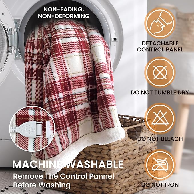 Christmas Heated Blanket Electric Throw 50''x60''Ultra Soft Plaid Flannel Fast Heating Electric Blanket with 10 Heat Levels & 10 Hrs Auto Off, ETL Certified, Keep Warm in Couch Bed Office