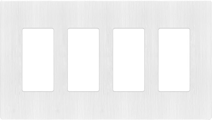 LIDER Brushed Finish Decorator Switch Cover, Screwless Wall Plate, Mid-Size 4-Gang 4.88" x 8.58", Unbreakable Polycarbonate Thermoplastic, UL Listed, LSWP-34M-BW, Brushed White