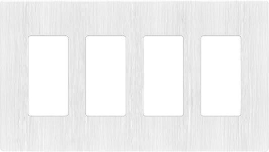 LIDER Brushed Finish Decorator Switch Cover, Screwless Wall Plate, Mid-Size 4-Gang 4.88" x 8.58", Unbreakable Polycarbonate Thermoplastic, UL Listed, LSWP-34M-BW, Brushed White