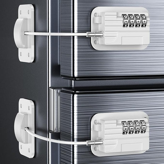 Upgraded Refrigerator Combination Locks- Changeable Password Fridge Locks for Kids, Toddlers and Children, Child & Baby Proofing Safety Door Lock for Cabinet and Drawers Windows (White-2 Pack)