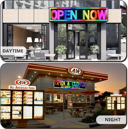 P10 Outdoor RGB Full Color WiFi Programmable Bright LED Scrolling Message Display Board 65”x14” Led Sign, Led Digital Sign Board, Perfect Solution for Store Advertising