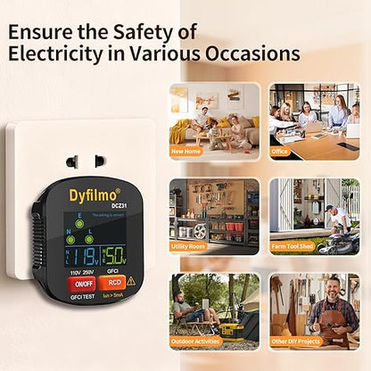 GFCI Outlet Tester with LCD Display,3-Prong Outlet Tester Plug in,Voltage Socket Checker,Electrical Diagnostic Tool for 110V-250V AC Home Outlets