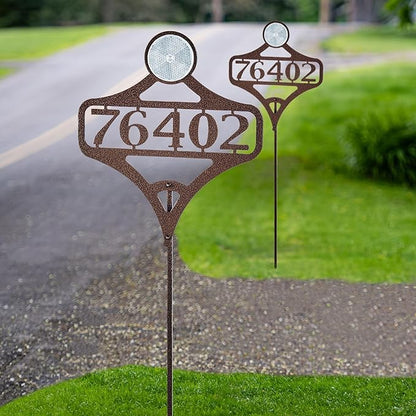 Touch of Class Pathways Custom Address Sign Reflective Driveway Marker Stake Set of Two | Personalized with 1-5 House Numbers or Name | Tall Reflector Set of 2 | Weathered Bronze Durable Finish