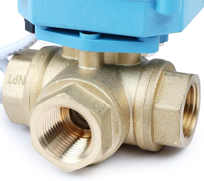 U.S. Solid 1/2" 3 Way Brass Motorized Ball Valve 110-230VAC, L Type Water Shutoff Valve with Manual Function, Standard Port, NOT for Drinking Water