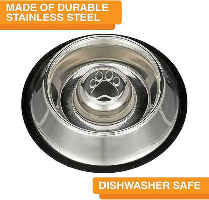 Neater Pet Brands Stainless Steel Slow Feed Bowl - Non-Tip & Non-Skid - Stops Dog Food Gulping, Bloat, Indigestion, and Rapid Eating (1.5 Cup)