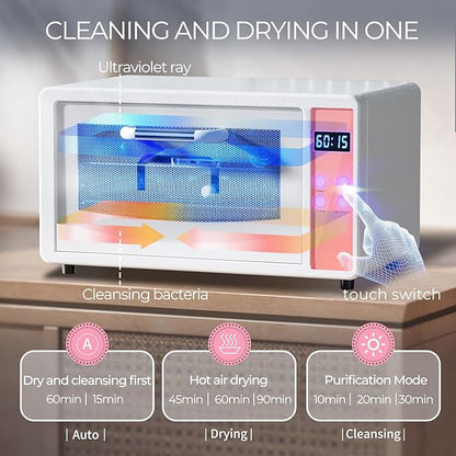 UV Light Nail Tool Cleaning Machine - Dry Heat Cabinet UV Light Cleaner, Manicure Tool Cleaner Cabinet, Barber Salon Tools, 6L 110V 160W White