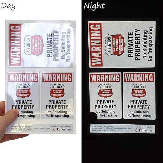 SmartSign Private Property No Soliciting No Trespassing Stickers/Labels, Pack of 3, EG Reflective Adhesive Decals, Easy Peel-Off, 7-Year Outdoor Life, Made in USA