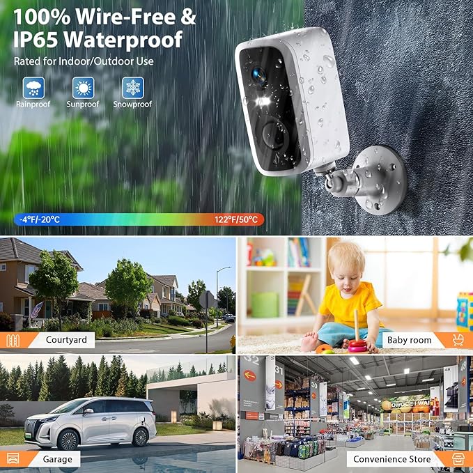 Wireless Security Camera System with 7" Touchscreen Monitor & 2PCS 4MP Security Cameras,Indoor Outdoor Camera 2-Way Audio,Color Night Vision,Motion Detection