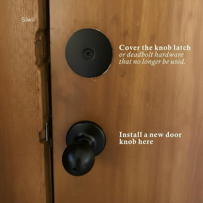 Door Hole Cover Plate, 2-5/8" Diameter Solid Steel, Hole Filler Plate (2, Matte Black)