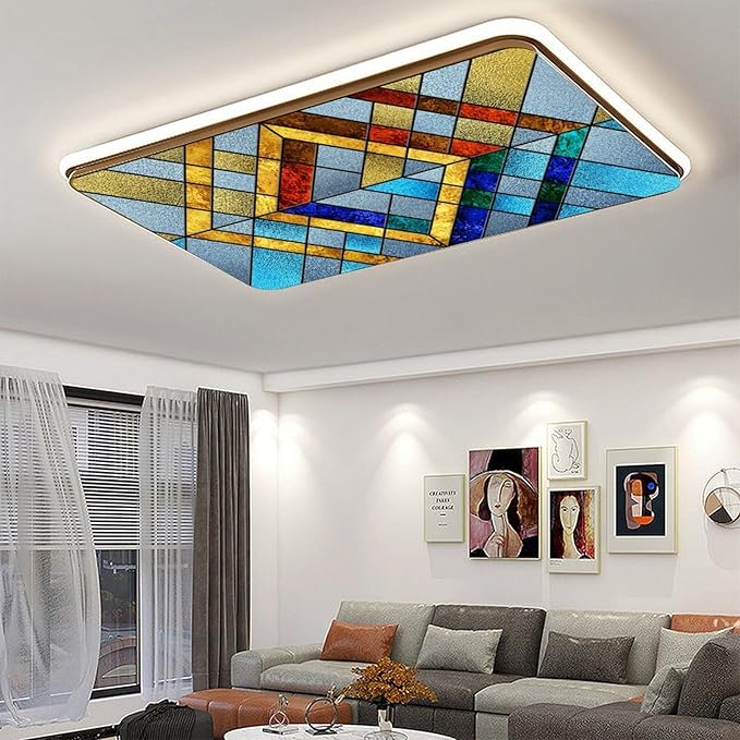 2PCS Fluorescent Light Cover for Ceiling Light Classroom-Stained Glass Patten Magnetic Light Cover Shade Panel,Decorative Film Filter for Reducing Harsh Glare Flicker Home School Office Decorations