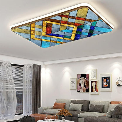 2PCS Fluorescent Light Cover for Ceiling Light Classroom-Stained Glass Patten Magnetic Light Cover Shade Panel,Decorative Film Filter for Reducing Harsh Glare Flicker Home School Office Decorations