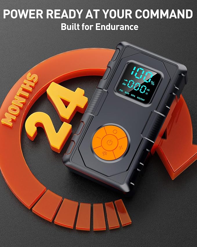 Jump Starter with Air Compressor, Car Battery Jump Starter (8.0 Gas/7.0L Diesel), Battery Jumper Starter Portable Jump Box, 12V Portable Car Jump Starter with Tire Inflator,Gift for Man Father Husband