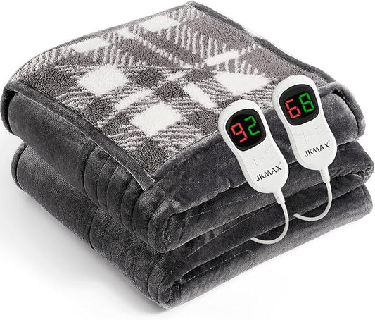 Heated Electric Blanket Queen Size - 84"x90" Flannel Heating Blanket with 10 Heating Levels & 5 Time Settings Over-Heat Protection, Winter Warmer for Adults with ETL Certification（Grey）