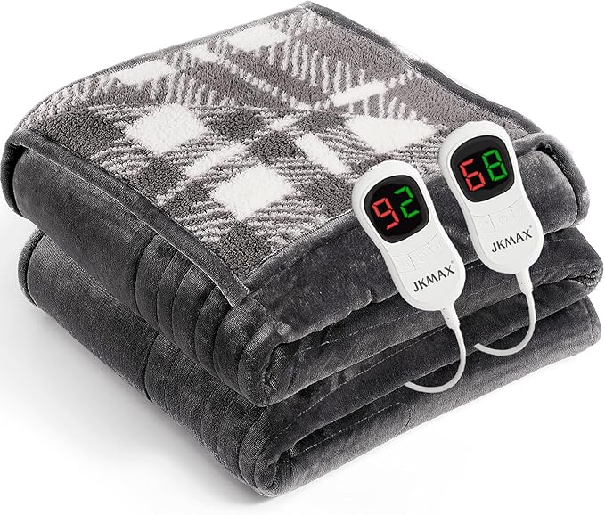 Heated Electric Blanket King Size - 100"x90" Flannel Heating Blanket with 10 Heating Levels & 5 Time Settings Over-Heat Protection, Winter Warmer for Adults with ETL Certification（Grey）