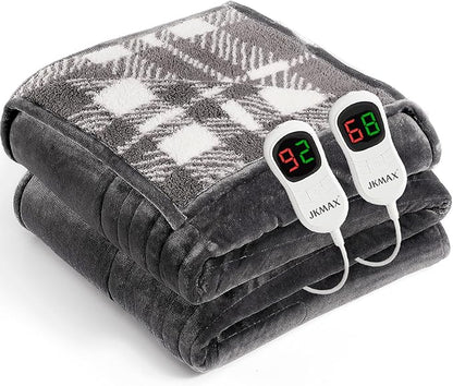 Heated Electric Blanket King Size - 100"x90" Flannel Heating Blanket with 10 Heating Levels & 5 Time Settings Over-Heat Protection, Winter Warmer for Adults with ETL Certification（Grey）