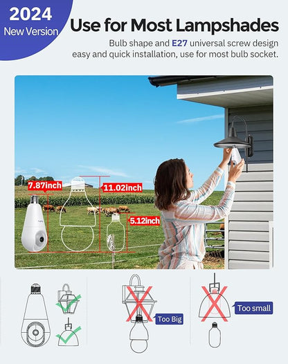 Hugolog 4G LTE Cellular Light Bulb Security Camera,360°2K Security Cameras Wireless Outdoor Indoor 4MP Full Color Day and Night,Motion Detection, Audible Alarm,Easy Installation,Compatible with Alexa