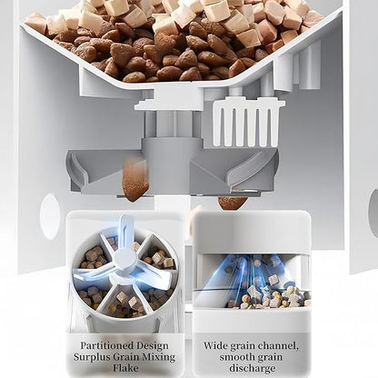 Automatic Cat Feeder with Camera, 1080P HD Video with Night Vision, Scheduled Automatic Pet Feeder, Separated Design Wide Grain Path with 2-Way Audio ＆ Feeding Call Function for Cat & Small Dog