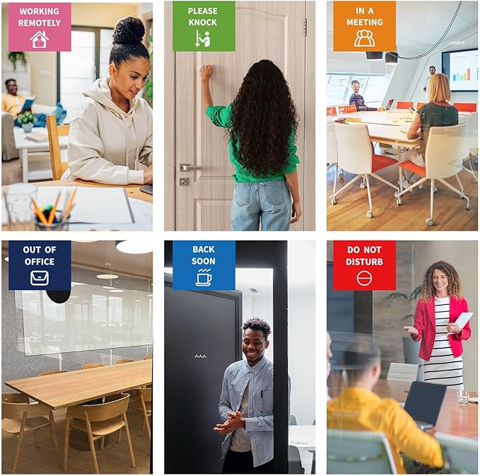 Office Door Signs 6 Options Do Not Disturb, Please Knock, In A Meeting, Out Of Office, Working Remotely Back Soon Privacy Door Slider Sign For Meeting & Conference Room Brushed Silver