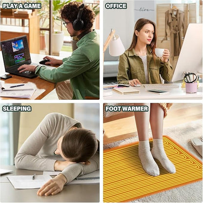 Heated Desk Pad Mouse Pad 31.5x13 Inch PU Leather Desk Mat with 3 Heat Levels Large Mouse Gaming Computer Laptop Mat Deer Blue Hat Flowers Black