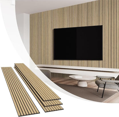 Olanglab Wood Slat Wall Panels 4 Pack, Wooden Acoustic Wall Panels, 94.5"x12.6" Each 3D Wall Panels for Interior Wall Decor (Warm Oak-Extendo Trio)