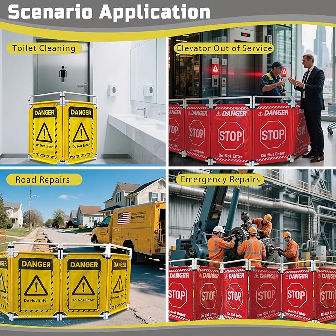 Safety Caution Barricade 2Panels Foldable Security Signs With PVC Tarp Removable Safety Barrier Wet Floor Guard Symbol Clear Printing Safety Fence(Yellow)