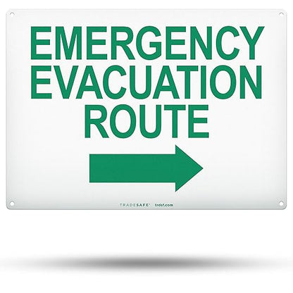 TRADESAFE Emergency Evacuation Route Arrow Right Sign – Wall Signs, Quick Install Aluminum Safety Sign, Light Reflective, UV-Resistant, Waterproof, 14” X 10” Signs for Business