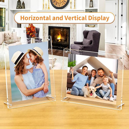 AITEE 8x10 Acrylic Picture Frames 2 Pack, Clear Desk Picture Frames with Stand, Modern Frameless Floating Frames Lucite Transparent Square Cubes Frame for Wall & Desktop Display Gift for Home Office