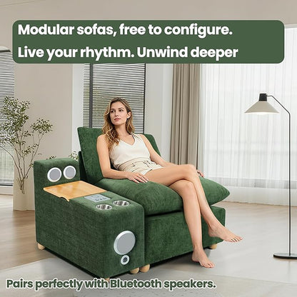 Brelice Modular Sofa Console with Wireless Charging & Bluetooth Speaker - All-in-One Armrest Organizer with Wired Charging, Storage Tray, Volume Control for Sectional Couch, Living Room