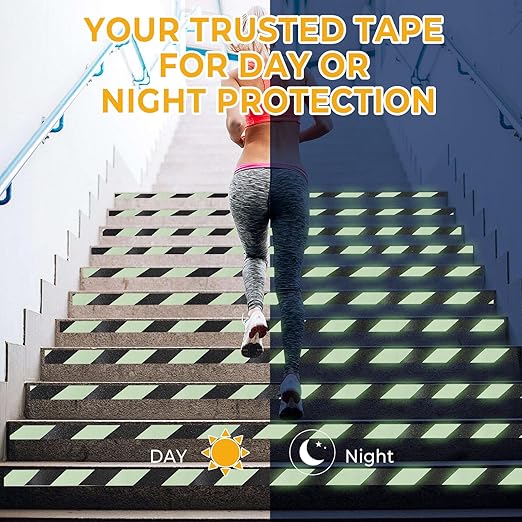 Anti Slip Tape Glow in The Dark Tape, Non Slip Grip Tape for Stairs, Outdoor Waterproof, High Friction, Stair Tread, Indoor Safety, Luminous Green, 2 Inch x 16 Feet