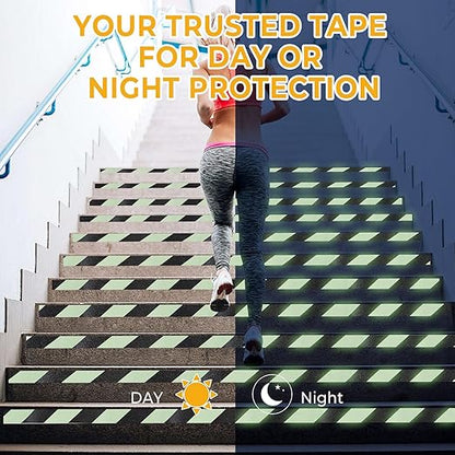 Anti Slip Tape Glow in The Dark Tape, Non Slip Grip Tape for Stairs, Outdoor Waterproof, High Friction, Stair Tread, Indoor Safety, Luminous Green, 2 Inch x 16 Feet