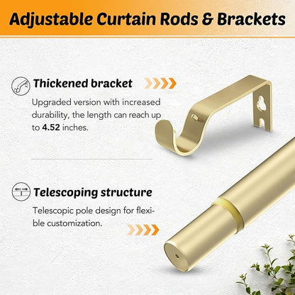 GEEBOBO 2 Pack Gold Curtain Rods for Windows 28 to 48 Inch, 1 Inch Adjustable Heavy Duty Decorative Curtain Rods, W1 (Gold, 32"-60",2 Pack)