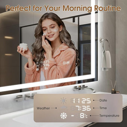 STARLEAD 40"x28" LED-Bathroom-Mirror-with-Lights, Wall-Mounted with Clock, Anti-Fog, 3 Color Temperature, Dimmable Brightness, Waterproof, Tempered Glass, Frontlit & Backlit
