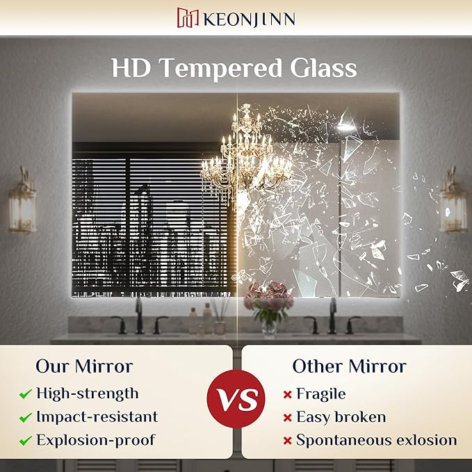 Keonjinn LED Backlit Mirror 84” x 36” Oversized Lighted Bathroom Mirror with UL Listed LED Driver, Large Stepless Dimmable Wall Mirror, Tempered Glass, CRI90+ Anti Fog Vanity Mirror with Backlights