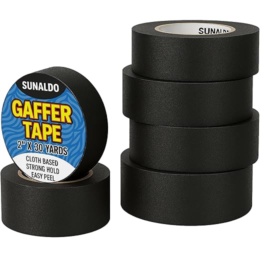 Gaffers Tape (6 Pack) Strong Hold, Easy to Rip, Residue-Free, Professional Grade Floor Tape for Electrical Cords, Matte Finish Non Reflective, Weather Resistant (Black, 2" x 30 Yards)