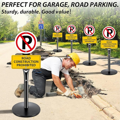 Heavy Duty Parking Sign Post Stand 49", 20lbs Cast Iron Base Sign Post for Outside Sign Holder, Yard Sign Stand, Street Sign Post, Black