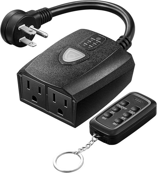 DEWENWILS Outdoor Timer Outlet Waterproof with 11 Modes, Outdoor Light Timer, 100FT Remote Control, for Christmas Outdoor Lights, Pump, Sprinkler, Fountain