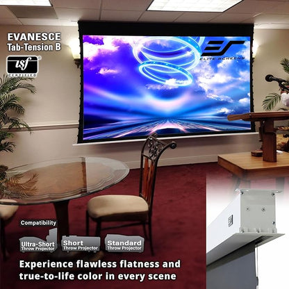 Elite Screens Evanesce Tab-Tension B, 100-inch 16:9, 4K / 8K HD, Recessed in-Ceiling Electric Tab Tensioned Projector Screen, Matte White Projection Screen Surface Programmed Remote Kit, ETB100HW3-E12