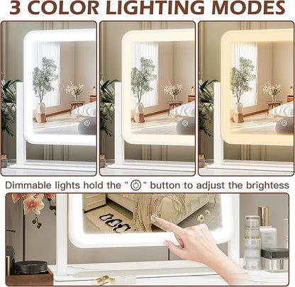 FENNIO Vanity Mirror with Lights 14"×12" Makeup Mirror with Lights,Lighted Vanity Mirror Tabletop,Smart Touch with 3-Color Lighting,Dimmable,for Vanity Desk Tabletop