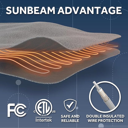 Sunbeam Electric Wi-Fi Connected Loftec Electric Heated Blanket, 10 Heat Settings, 10-Hour Auto Off, Fast Heating, Smart Heating Blanket, Voice & Wired Controller, Night Fog Grey, Full, 84" x 72"