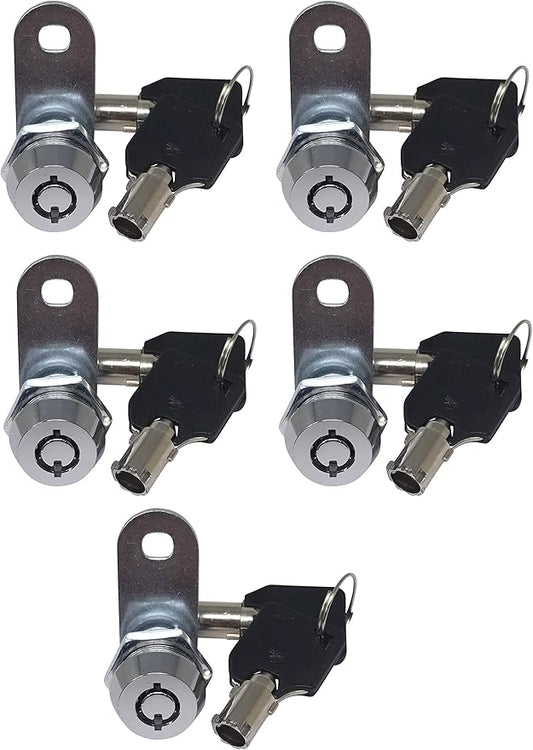 Admiral Locks Tubular Cam Lock, Keyed Alike Removable Key RV Compartment Storage Lock Cabinet Locks (Chrome Pack of 5, 5/8" 180°)