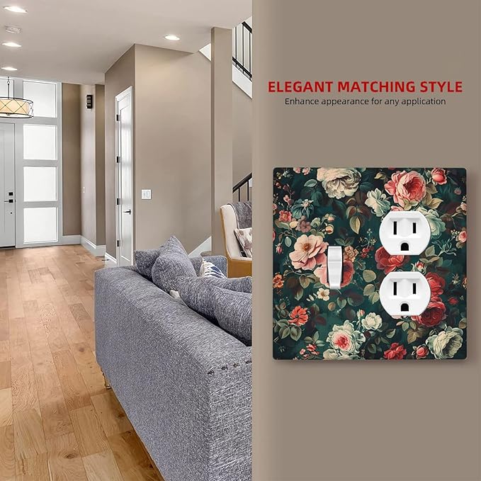 Wallplates Baroque Vintage Peony Flower Floral 1 Toggle 1 Duplex Switch Plate Electrical GFCI Faceplate Decorative Light Switch Covers for Bedroom Farmhouse Decor
