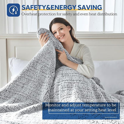 Sealy Electric Blanket Full Size, Soft Sherpa Heated Blanket Single Control with 10 Heating Levels & 1 to 12 Hours Auto-Off Settings Over-Heated Protection 80"x84" Machine Washable, Charcoal