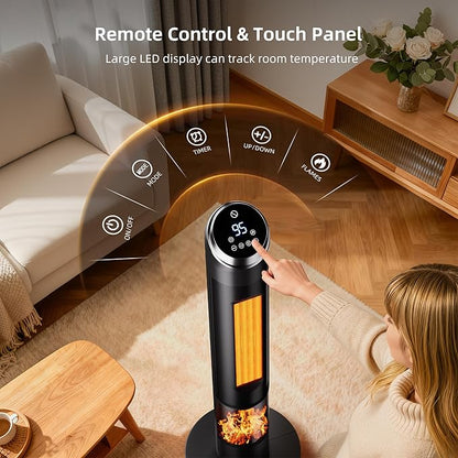 AKIRES 38IN Space Heater Large Room,1500w Space Heater For Indoor Use,120°Oscillating Tower Heater With Thermostat,Remote Control,Overheat & Tip-Over Protection,24H Timer For Large Rooms Matte Black