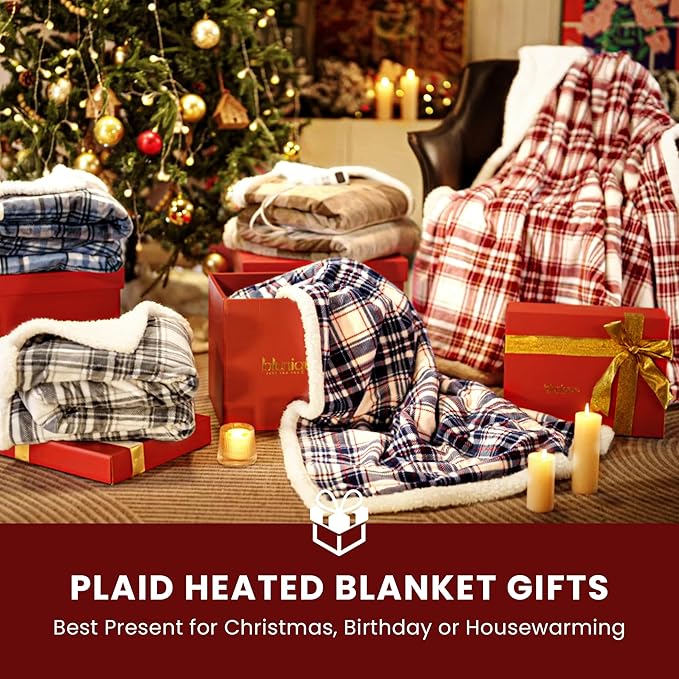 Christmas Heated Blanket Electric Throw-50''x60''Ultra Soft Cozy Plaid Flannel Fast Heating Electric Blanket with 10 Heat Levels & 10 Hrs Auto Off, ETL Certified, Keep Warm in Home Office