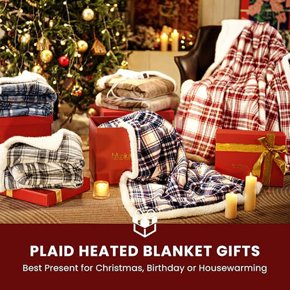 Heated Blanket Electric Throw-50''x60''Ultra Soft Cozy Plaid Flannel Fast Heating Electric Blanket with 10 Heat Levels & 10 Hours Auto Off, ETL Certified, Keep Warm in Couch Bed Office(Navy)